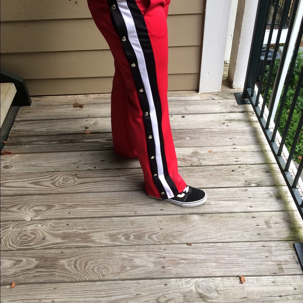 Red button down pants